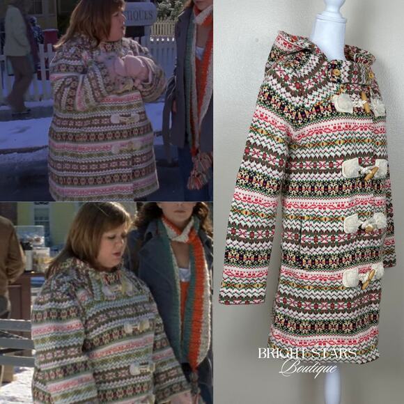 Rare Fair Isle Duffle Coat ASO Sookie Gilmore Girls Multicolor Womens Small Knit - Picture 3 of 13